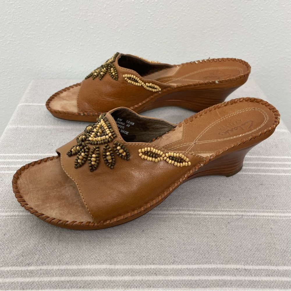 Clarks Artisan Empress Beaded Leather Wedge Sandals | Tan | Size 8 - Picture 9 of 12
